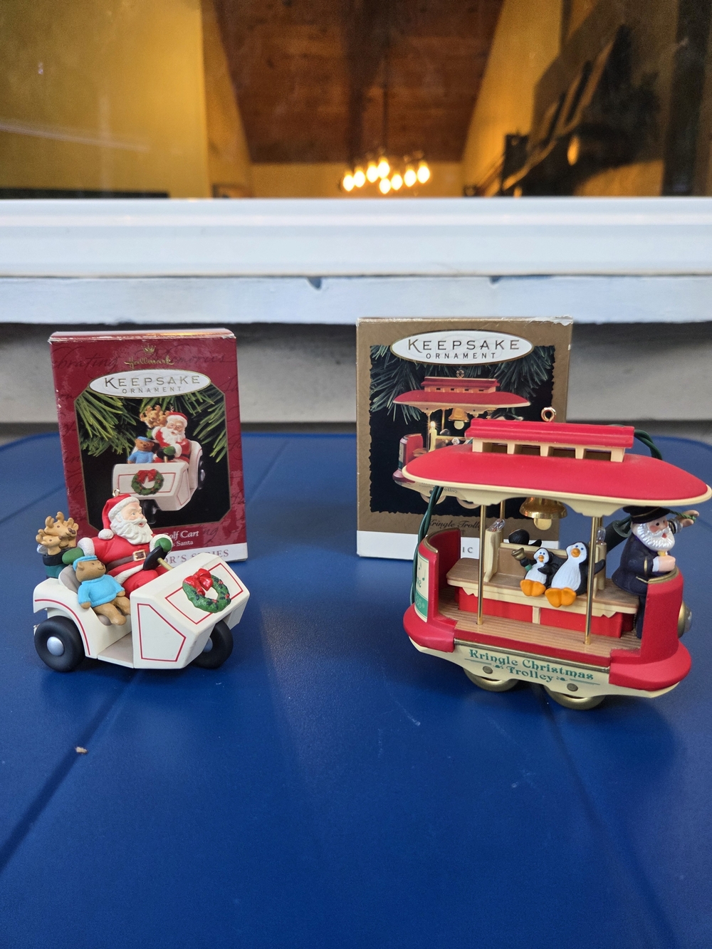 Hallmark Vintage Christmas Ornaments Santas Golf Cart And Kringle Trolley